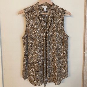 J. Crew sleeveless leopard button up neck tie blouse